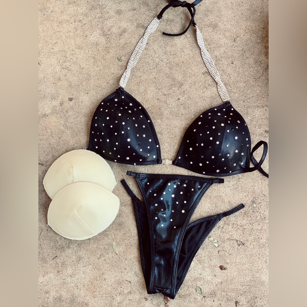 Black rhinestoned bodybuilding bikini or practice suit